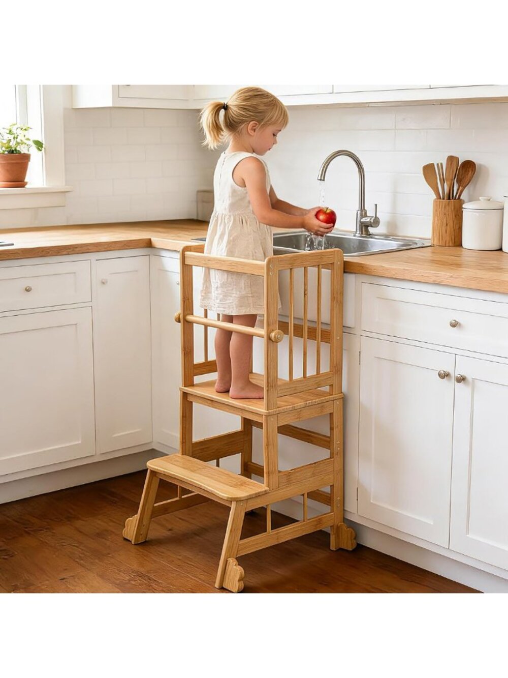 Kids Kitchen Step Stool, Toddler Standing Tower with Safety Rails for Easy